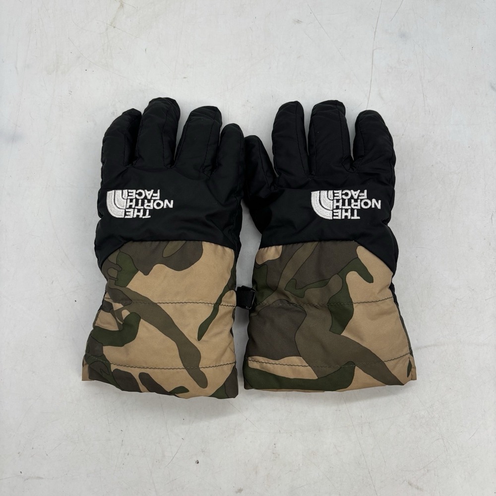 The North Face Camouflage Army Gloves Boys Size Large Kids Polyester Black Green